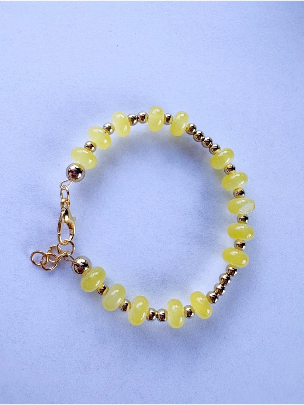 Delicate Yellow Bead Bracelet with Gold Accents - Women Jewelry